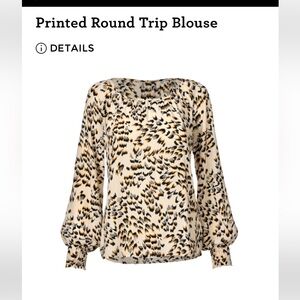 CAbi Round Trip blouse Women's Cream and Black Print Blouse